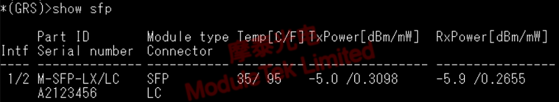 CLI查看光模块信息