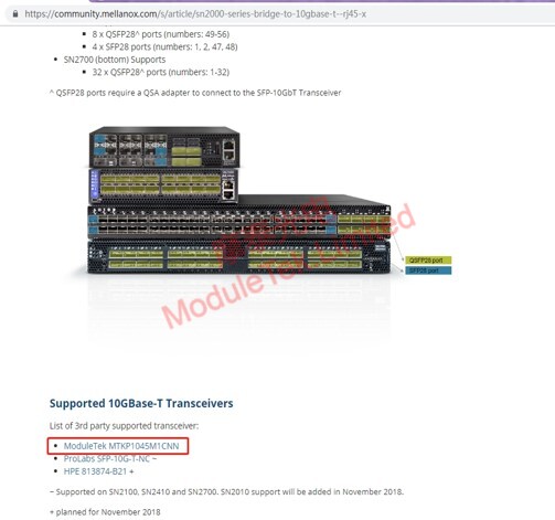 SFP+电口模块已通过Mellanox认证
