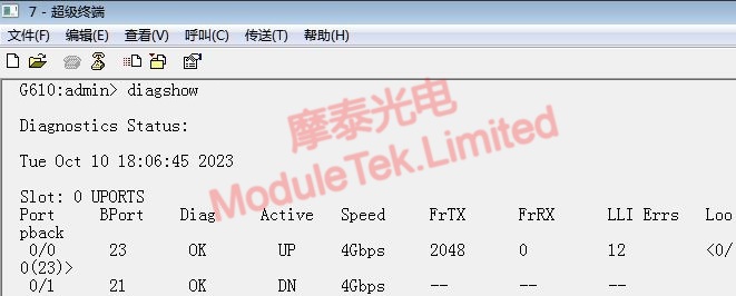 Port rate is 4G, Brocade 57-0000088-01 Optical Module Link Status on Brocade G610 Switch