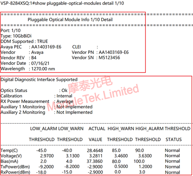 Optical module identification and digital diagnosis