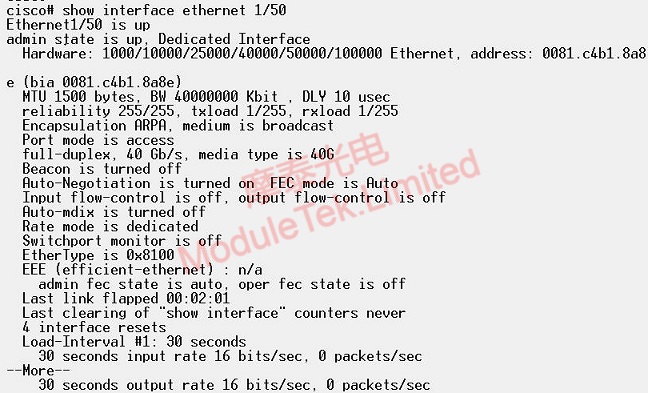 Link Status of CISCO QSFP-40G-SR-BD Optical Module on CISCO C93180YC-EX Switch
