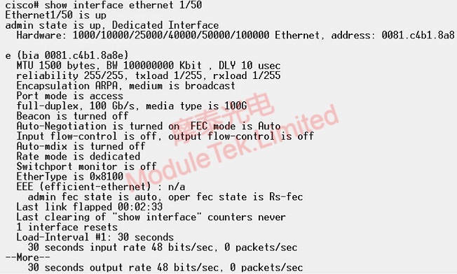Link Status of CISCO QSFP-100G-SR4-S Optical Module on CISCO C93180YC-EX Switch